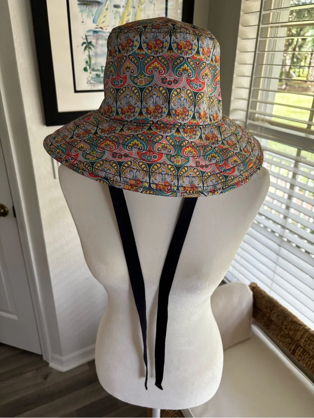 J. Crew Liberty Of London Multicolor Paisley Bucket Hat with Navy Chin Ties